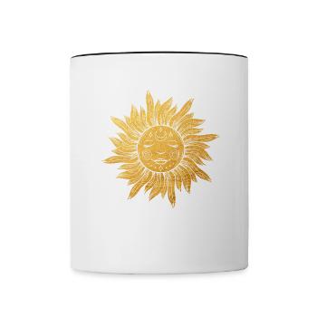 Sonnengesicht mit Strahlen, esoterisch, mystisch - Tasse zweifarbig - Weiß/Schwarz - Vorne