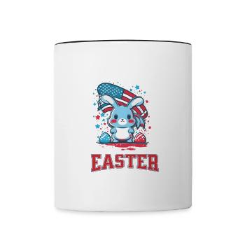 Funny Cute Happy Easter Bunny - Contrasting Mug - white/black - Front