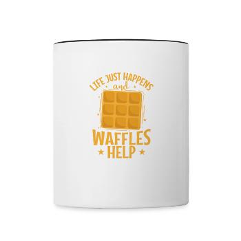 Life just happens and Waffles Help Pastry Snack - Contrasting Mug - white/black - Front