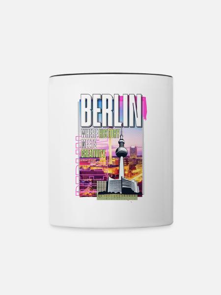 Berlin Skyline Fernsehturm Deutschland Stadt Bunt - Tasse zweifarbig - Weiß/Schwarz