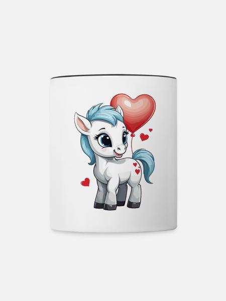 Süßes Pony mit Herz - Tasse zweifarbig - Weiß/Schwarz