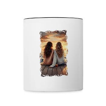 Seelenverwandte – Freundinnen am Meer - Tasse zweifarbig - Weiß/Schwarz - Vorne