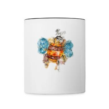 Süße Hummel in Aqaurell - Tasse zweifarbig - Weiß/Schwarz - Vorne