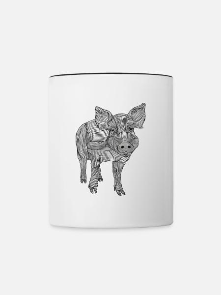 Linien Kunst Schwein #pig - Tasse zweifarbig - Weiß/Schwarz