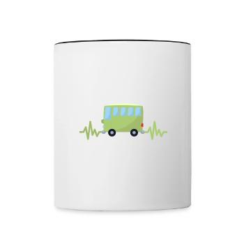 Auto - Wagen - Herzschlag - Autobus - Style - Tasse zweifarbig - Weiß/Schwarz - Vorne