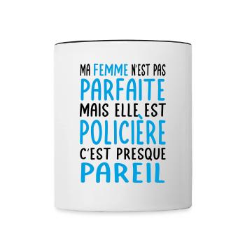Ma femme pas parfaite mais elle est policière - Mug contrasté - blanc/noir - Devant