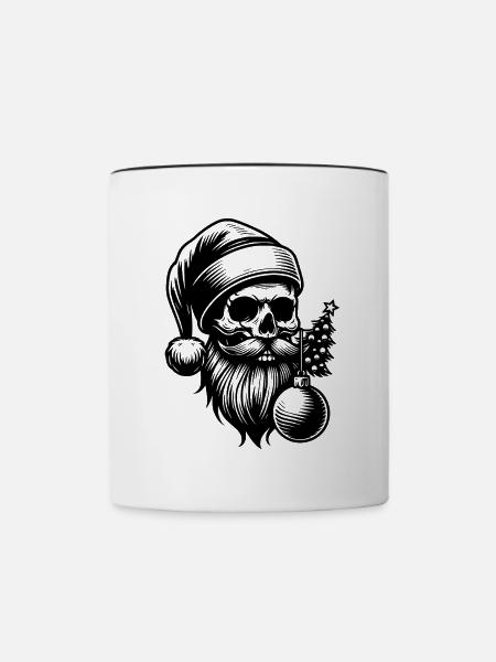 Weihnachtsmann Skull mit Christbaumkugel - Tasse zweifarbig - Weiß/Schwarz