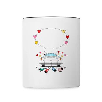 Voiture de mariage avec bulle de dialogue en argent - Mug contrasté - blanc/noir - Devant