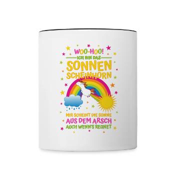 Sonnenscheinhorn - Mir scheint Sonne aus dem Arsch - Tasse zweifarbig - Weiß/Schwarz - Vorne
