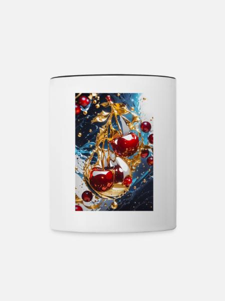 Kirschen mit Gold - Tasse zweifarbig - Weiß/Schwarz