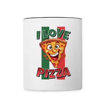 I Love Pizza Pizzastück Gesicht Lacht Pizzeria - Tasse zweifarbig - Weiß/Schwarz - Vorne
