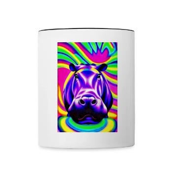 Nilpferd in Farbe Pop Art - Tasse zweifarbig - Weiß/Schwarz - Vorne