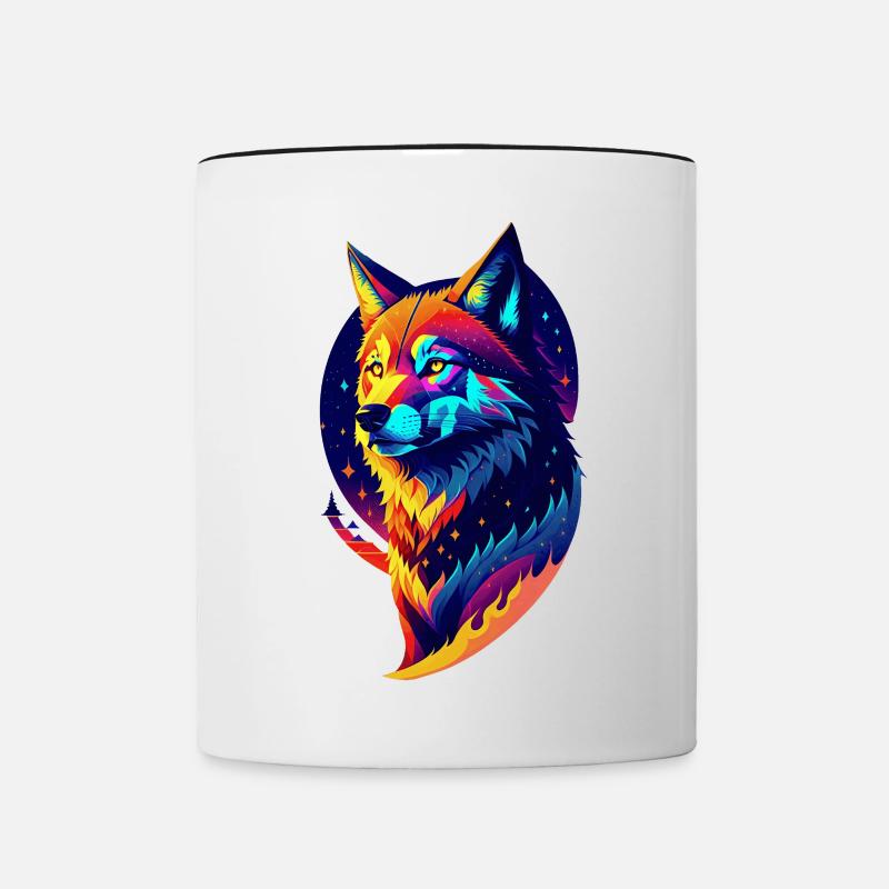 Wolf in the Night - Multicolored Decor - Contrasting Mug - white/black