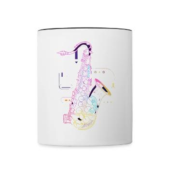Saxophone Drawing - Contrasting Mug - white/black - Front