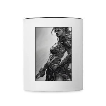 Warrior Woman Sword Vintage Black White - Contrasting Mug - white/black - Front