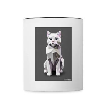 Katze Kater Polygon Tier Stubentiger Haustier - Tasse zweifarbig - Weiß/Schwarz - Vorne