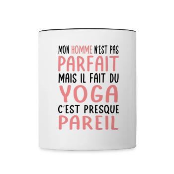 Mon homme n'est pas parfait mais il fait du yoga - Mug contrasté - blanc/noir - Devant