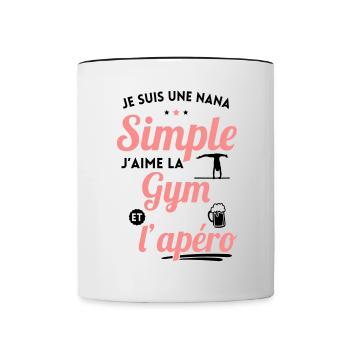 Idée cadeau - Nana simple aime la gym et l'apéro - Mug contrasté - blanc/noir - Devant