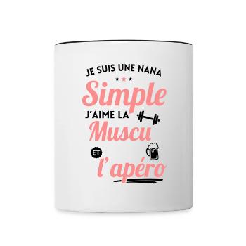 Musculation - Nana simple aime la muscu et apéro - Mug contrasté - blanc/noir - Devant