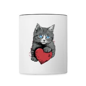 Chat mignon avec cœur pour les amoureux des chats aiment bébé - Mug contrasté - blanc/noir - Devant