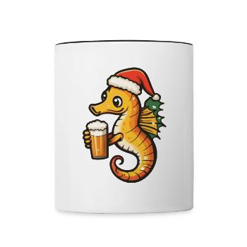 Seahorse Christmas Beer Funny - Contrasting Mug - white/black - Front