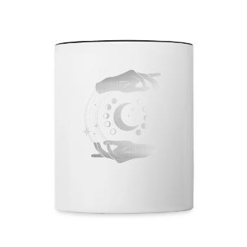Moon phases with silver hands, spiritual magic - Contrasting Mug - white/black - Front