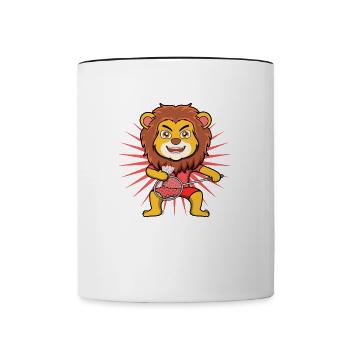 Cute Lion Badminton Player Ironic Hobby Sports - Contrasting Mug - white/black - Front