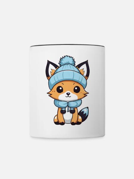 Fuchs Winter Comic - Tasse zweifarbig - Weiß/Schwarz