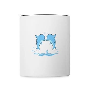 couple couple dolphin animals sea animal love - Contrasting Mug - white/black - Front