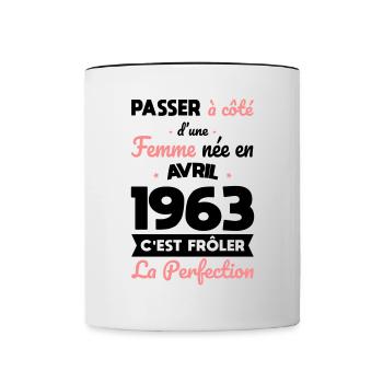 Anniversaire 60 ans - Née en Avril 1963 - Mug contrasté - blanc/noir - Devant
