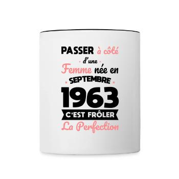 Anniversaire 60 ans - Née en Septembre 1963 - Mug contrasté - blanc/noir - Devant