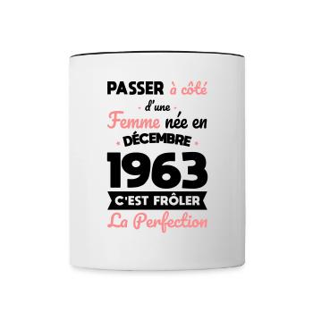 Anniversaire 60 ans - Née en Décembre 1963 - Mug contrasté - blanc/noir - Devant