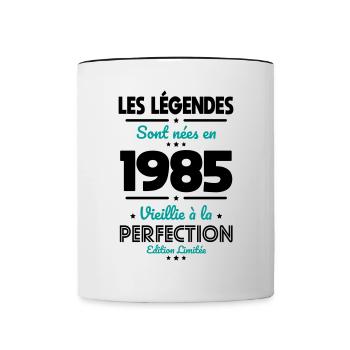 Anniversaire 40 ans - Légendes sont nées en 1985 - Mug contrasté - blanc/noir - Devant