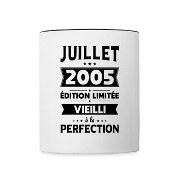 Anniversaire 20 ans - Juillet 2005 Perfection - Mug contrasté - blanc/noir - Devant