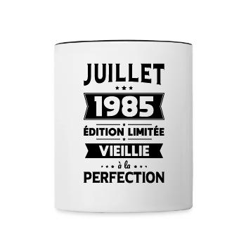 Anniversaire 40 ans - Juillet 1985 Perfection - Mug contrasté - blanc/noir - Devant