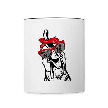 Sweet Chicken With Bandana Headband Glasses Girl - Contrasting Mug - white/black - Front