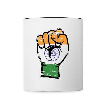 India Flag Fist Hand Used Symbol - Contrasting Mug - white/black - Front