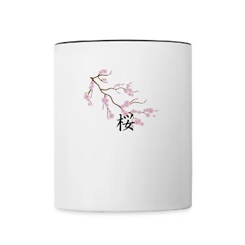sakura tree flowers with kanji - Contrasting Mug - white/black - Front