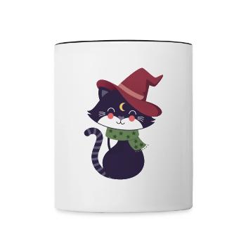 black cat with magic hat - Contrasting Mug - white/black - Front