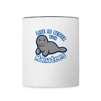 Life With Manatees Cute Sea Animal Wildlife Nature - Contrasting Mug - white/black - Front