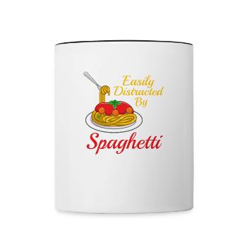 Easily Distracted by Spaghetti Pasta Food Quote - Contrasting Mug - white/black - Front