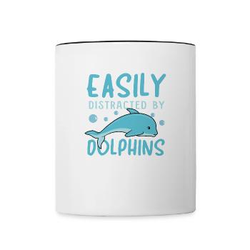 Abgelenkt von Delfinen Ocean Wildlife Sea Animal - Tasse zweifarbig - Weiß/Schwarz - Vorne