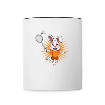 Cute Rabbit Badminton Player Ironic Hobby Sports - Contrasting Mug - white/black - Front