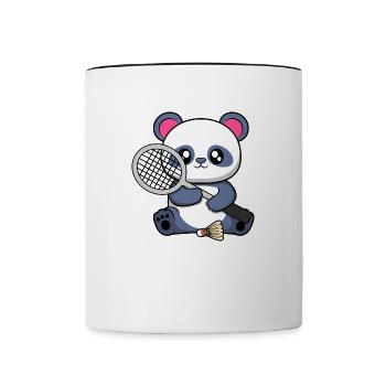 Ours panda jouant au badminton, Hobby Sports - Mug contrasté - blanc/noir - Devant