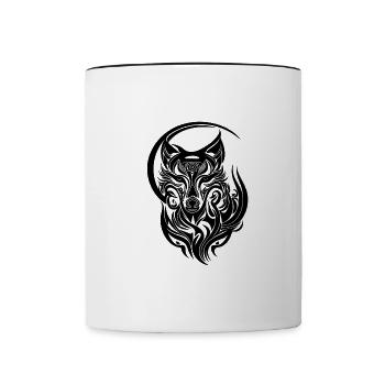 Vintage Wolfportrait Tribal Tattoo Style - Tasse zweifarbig - Weiß/Schwarz - Vorne