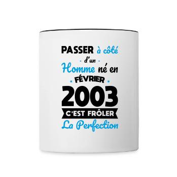 Anniversaire 20 ans - Né en Février 2003 - Mug contrasté - blanc/noir - Devant