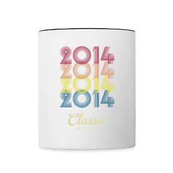 2014 Anniversaire né en 2014 Retro Vintage - Mug contrasté - blanc/noir - Devant