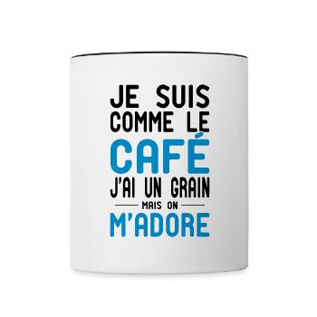 Comme le café j'ai un grain mais on m'adore - Mug contrasté - blanc/noir - Devant