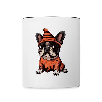 Französische Buldogge Hund Halloween Zombie - Tasse zweifarbig - Weiß/Schwarz - Vorne