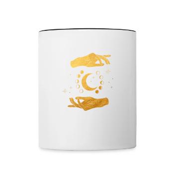 Moon phases with golden hands, spiritual, magical - Contrasting Mug - white/black - Front